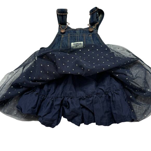 OSHKOSH Tule Sparkle Skirt Denim Overalls Size 12 Months Girls Lined Blue - Picture 3 of 5